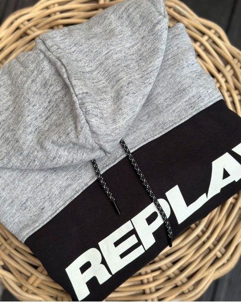 Mikina pánská Replay šedá s kapucí